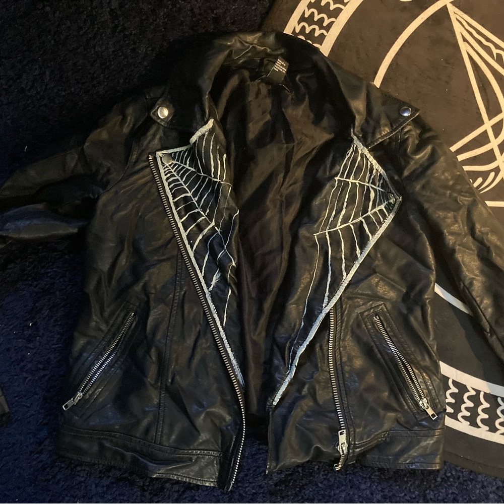 Spiderweb Leather jacket hand painted goth